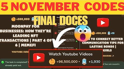 Memefi 5 November Final Codes || Memefi youtube video codes || Memefi new Codes || Memefi last code