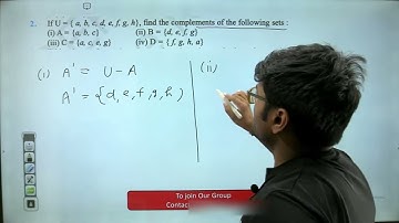 2. If U = {a, b, c, d, e, f, g, h}, find the complements of the following sets:(i) A = {a, b, c}(i