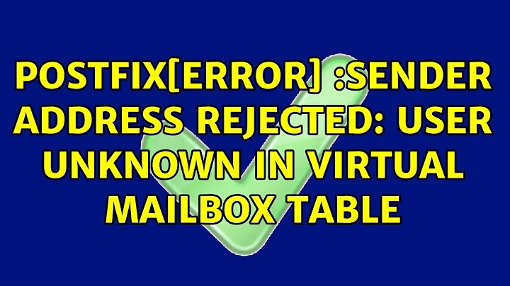 postfix[error] :Sender address rejected: User unknown in virtual mailbox table (2 Solutions!!)