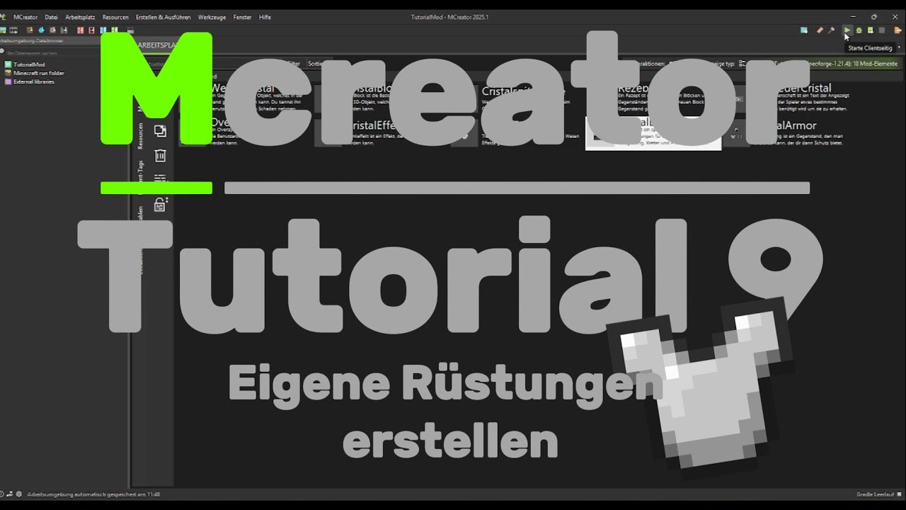 Mcreator Tutorial 9 - Eigene Rüstungen erstellen - YouTube