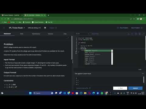 IPL Ticket Rush ,Codechef Solutions,Competitive Programming