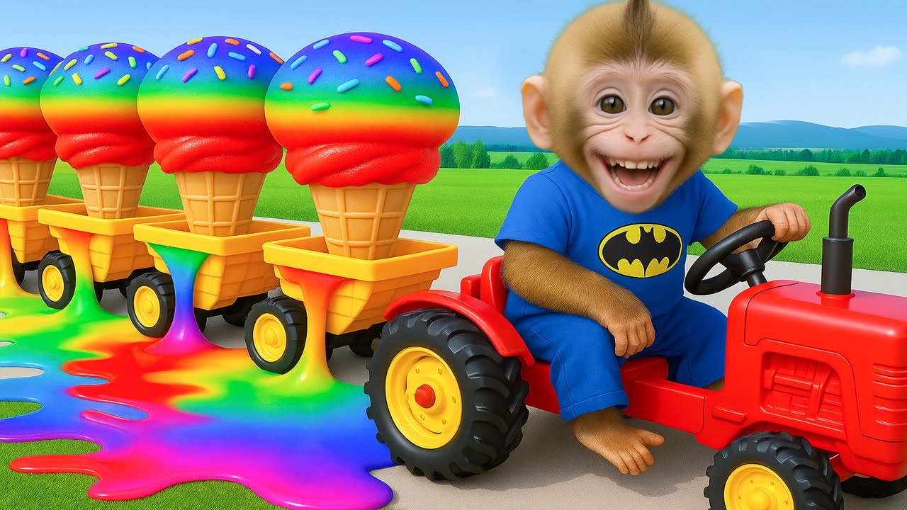 Monkey BEBE drives a giant ice cream truck and encounters a surprise - MONKEY BEBE TA