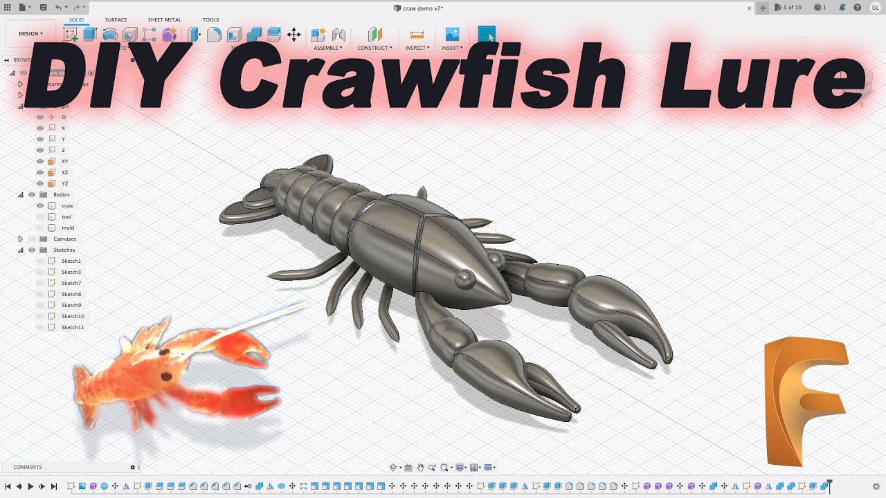 DIY Crawfish Soft Plastic Lure Mold Design 