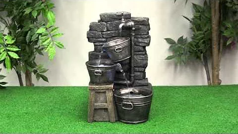 Three Tin Buckets with Tap Water Feature