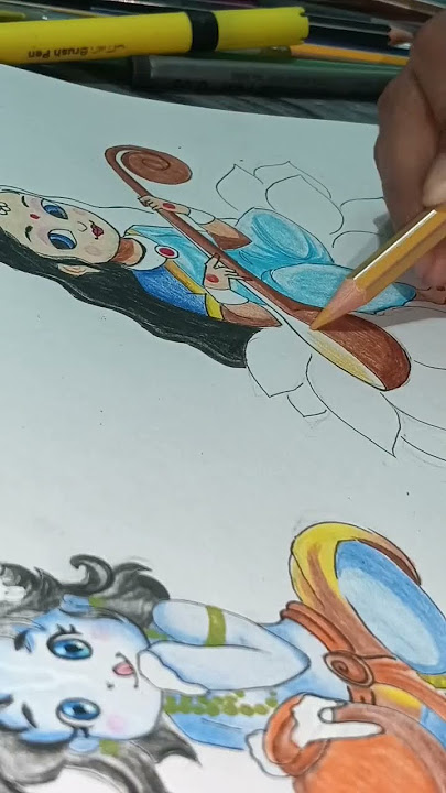 cute cartoon saraswati devi drawing #shorts #drawing #art