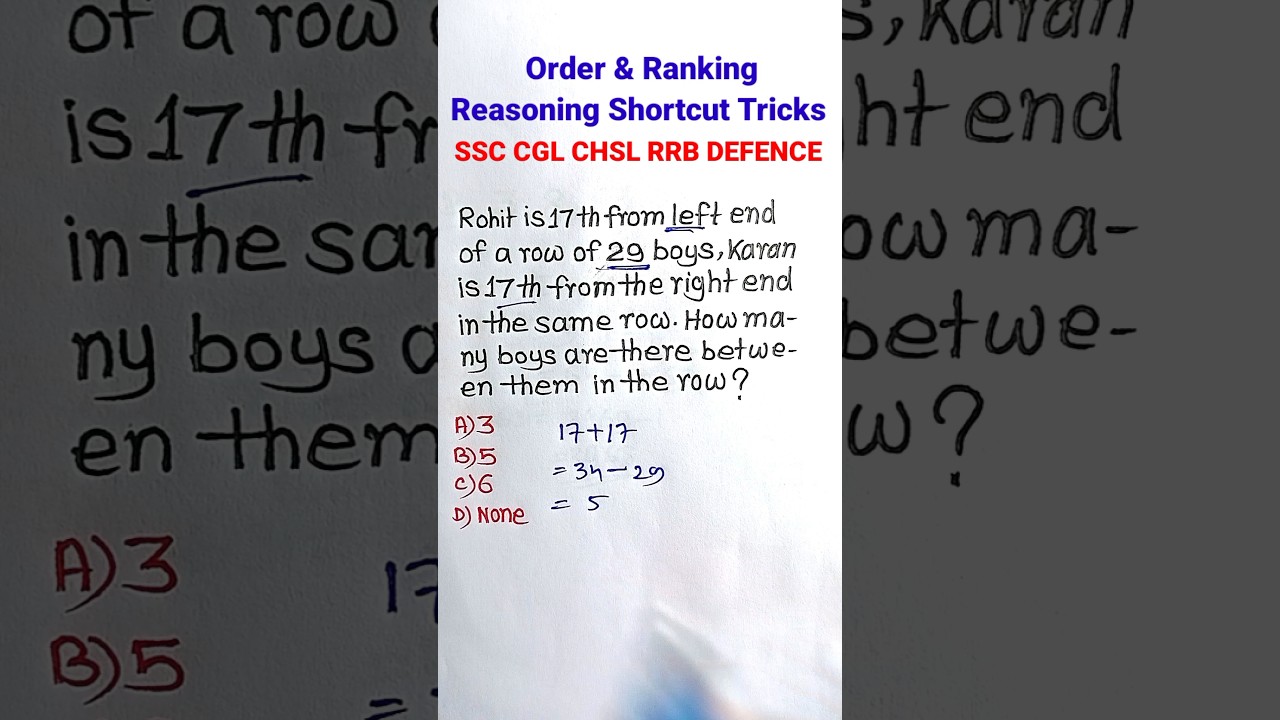 Order & Ranking | Reasoning Tricks| Ranking & Order Reasoning Classes| SSC CGL MTS CHSL RRB| 