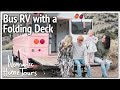 Pink Bus RV Conversion with Folding Deck