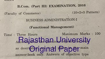B.Com 3rd year exam paper 2016 ( Functional Management)| Dr. Ruchi Khandelwal