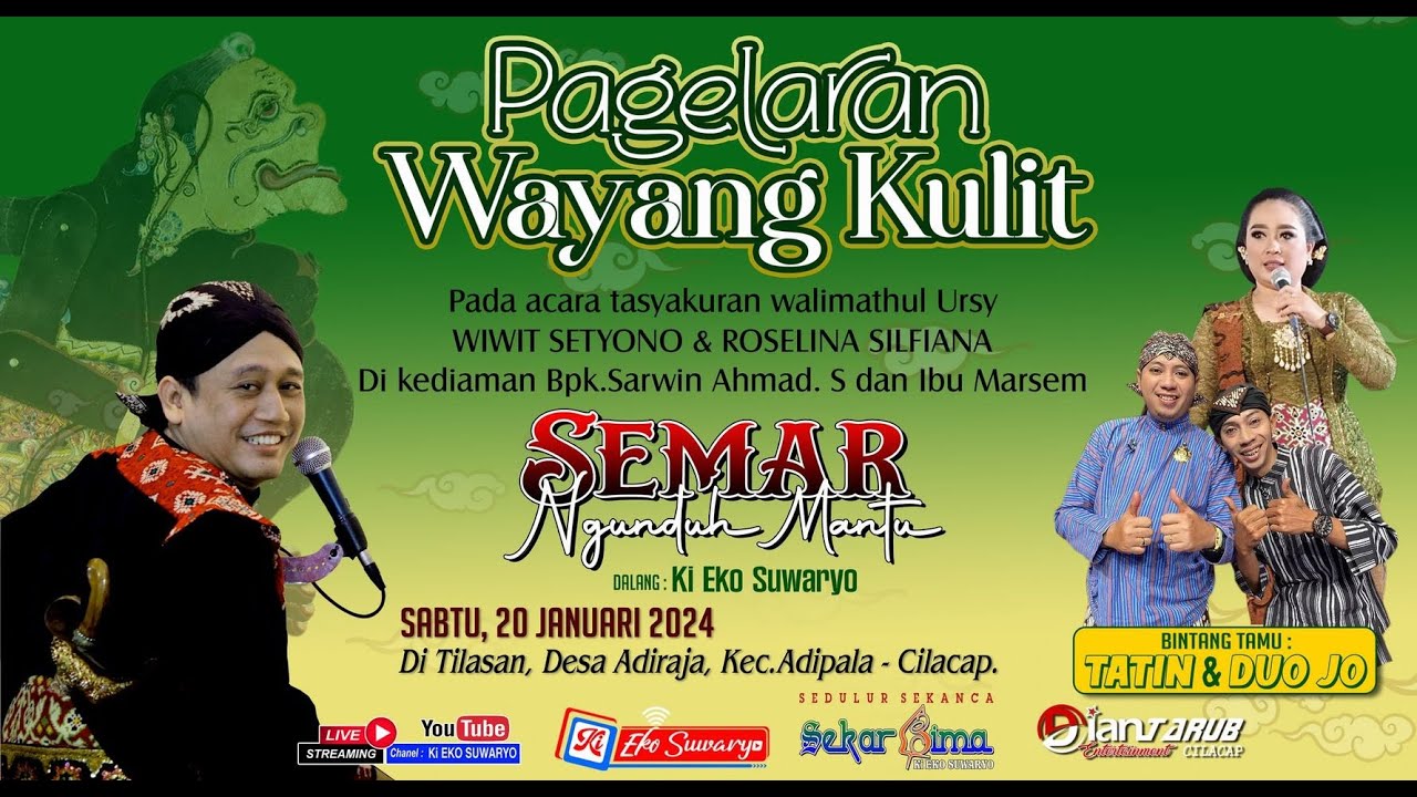LIVE WAYANG KULIT DALANG KI EKO SUWARYO LAKON  SEMAR NGUNDUH MANTU BT DUO JO & TATIN TITOT