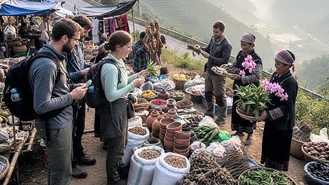 ( Cực Sốc )Chợ Phiên Lưng Chừng Đèo Đá Trắng Toàn Khách Tây Thưởng Thức Đặc Sản ẩm Thực Người Mường