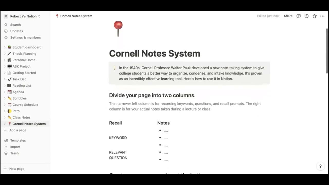 Notion Cornell Notes System - YouTube