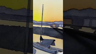 Watercolor Marina Painting Process | Edmonds Marina Sunset