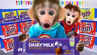 🐵Monkey Bi Bon goes to buy Dairy Milk Mini chocolate candy and M&M candy with naughty baby