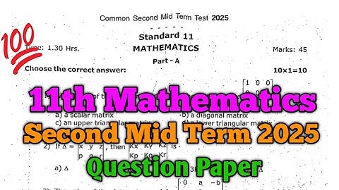 11th Maths Second Mid Term 2025 Question Paper 