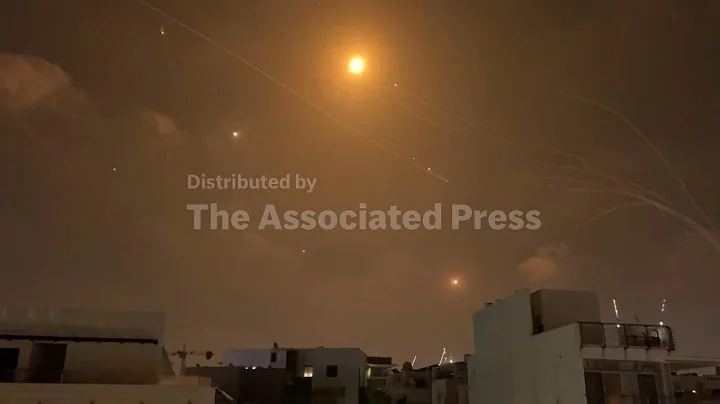 Interceptions overhead in Tel Aviv following an Iranian missile attack on Israel