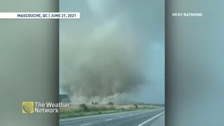 Caught on video - Deadly tornado approaches highway outside Montreal, QC - June 2021