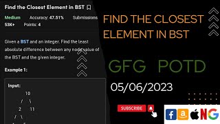 Find the Closest Element in BST Medium ||  @gfg @CodeThurst @leetcode