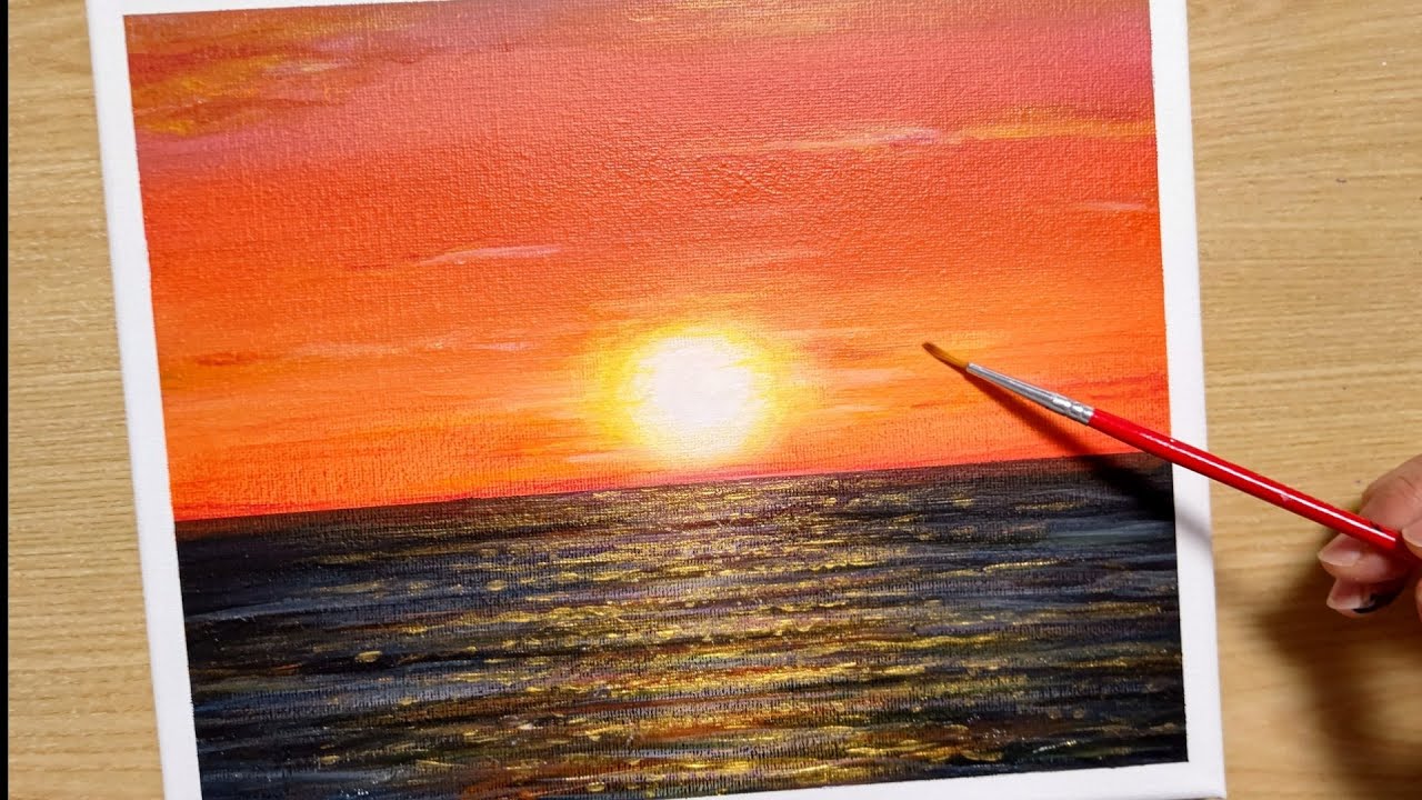 How To Draw A Sunset For Beginners With Acrylic Paint Acrylic Painting Step By Step Youtube
