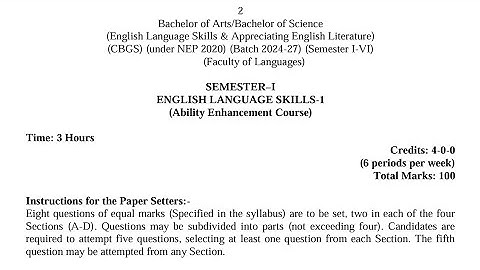 BA / BSc 1st Semester English Language Skills Syllabus 2024 GNDU University | Ba 1st Sem Syllabus
