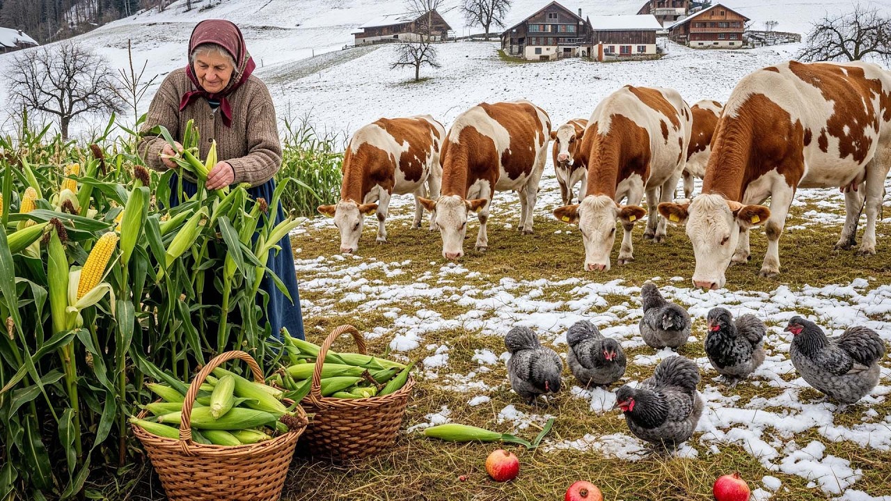 Vida de Inverno em uma Vila Suíça – Colheita de Milho, Cuidado com o Gado e Culinária Caseira