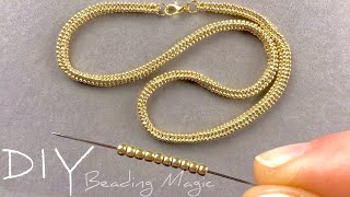 Seed Bead Rope Necklace Tutorial: Beaded Herringbone Stitch