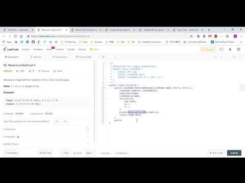 (C#)LeetCode 92  Reverse Linked List II
