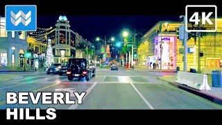 [4K] 🎄 Beverly Hills in Los Angeles, California - Christmas Night Driving Tour Rodeo Drive