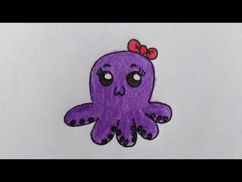 สอนวาดรูปปลาหมึกน่ารักแบบง่าย 💜 Drawing & Coloring a cute Easy | My Sky Channel.