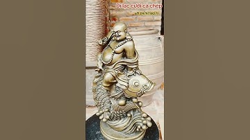 Phật Di Lạc cưỡi cá chép, đồ đồng sưu tầm trưng bày phong thủy