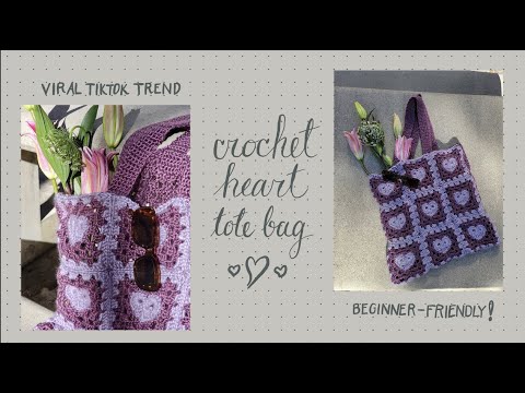 crochet heart tote bag