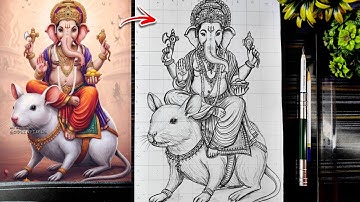 Ganesha Drawing With Musak Raj, Ganpati Bappa Drawing, Ganesh Chaturthi Drawing, Outline Tutorial