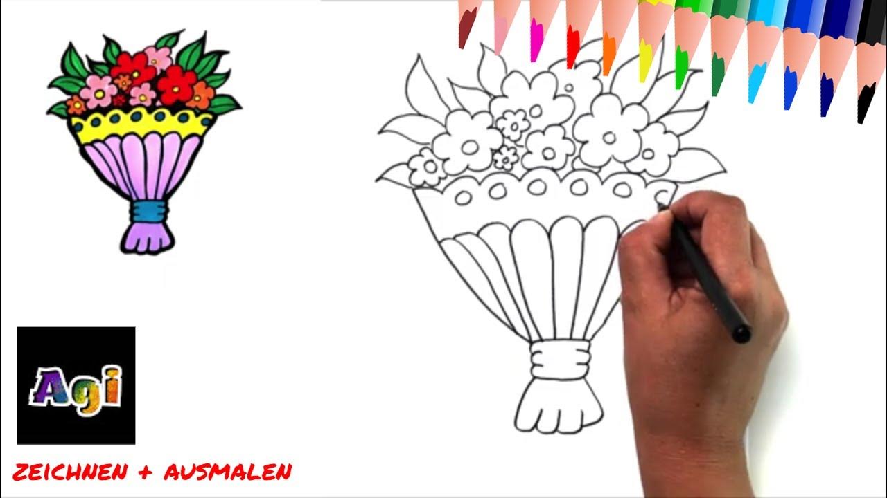 Blumenstrauß zeichnen und ausmalen / Blumen malen ️ Malen mit Agi ️