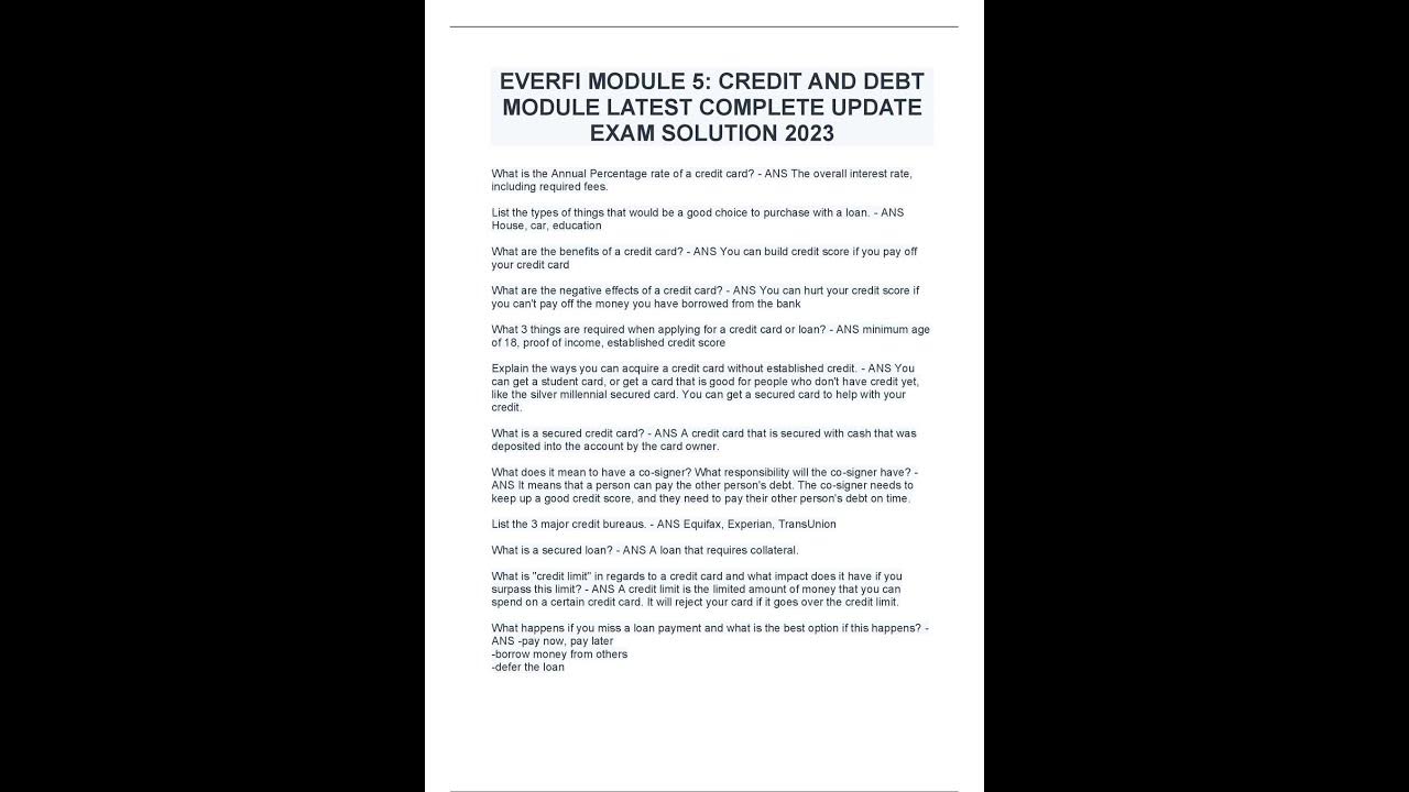EVERFI MODULE 5 CREDIT AND DEBT MODULE LATEST COMPLETE UPDATE EXAM