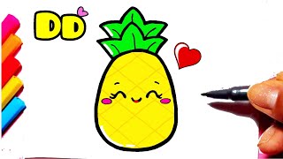 How to draw kawaii cute PINEAPPLE | Fruit drawing step by step ❤  Drawing to Draw