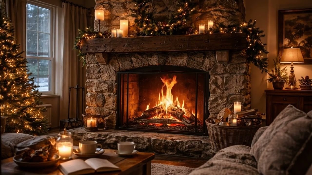 Snowy Cabin Fireplace 🎄🔥 2 Hours Cozy Christmas Fire (No Music, No Talking)#Fireplace