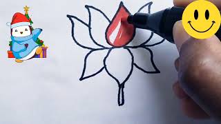 How to draw a lotus flower for kids | easy flower drawing | easy drawing for kids |