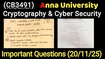 CB3491 Cryptography & Cyber Security | important questions latest | nov dec 2025 | anna university 