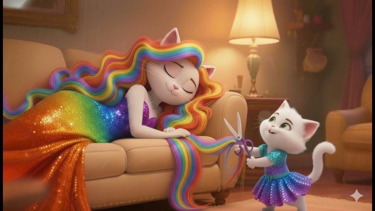 Cute Kitten Cuts Mom’s Hair for Rainbow Teddy | AI Cat Story  #CatStory #AiCatStory #aicat