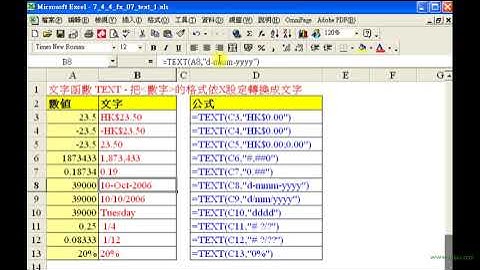 Spreadsheet試算表 (MS Excel) 函數應用 - TEXT (1)