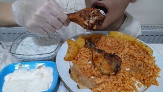 Asmr Baharatli Pi̇lav , Kizarmiş Tavuk Ve Cacik Eati̇ng Show Sude Asmr