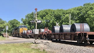Gigantic Intermodal Train With DPU, Illinois Central Locomotive, Trains Pass In Carlisle Ohio, CSX
