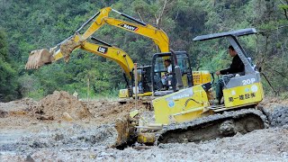 Excavator Bulldozer Lansdcaping Mud On The Geothermal Site