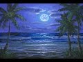 Como pintar a praia ea lua à noite usando acrílico sobre tela