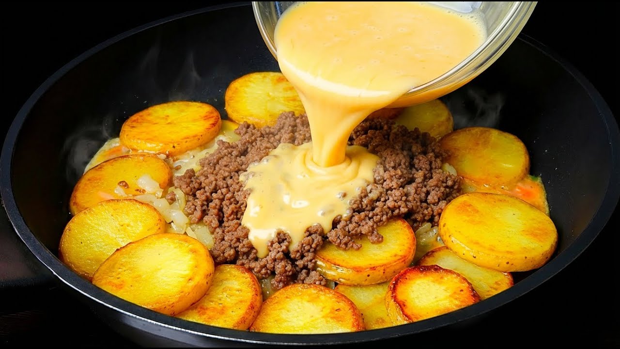 Картошка с фаршем лучше пиццы! Сытный рецепт на сковороде!