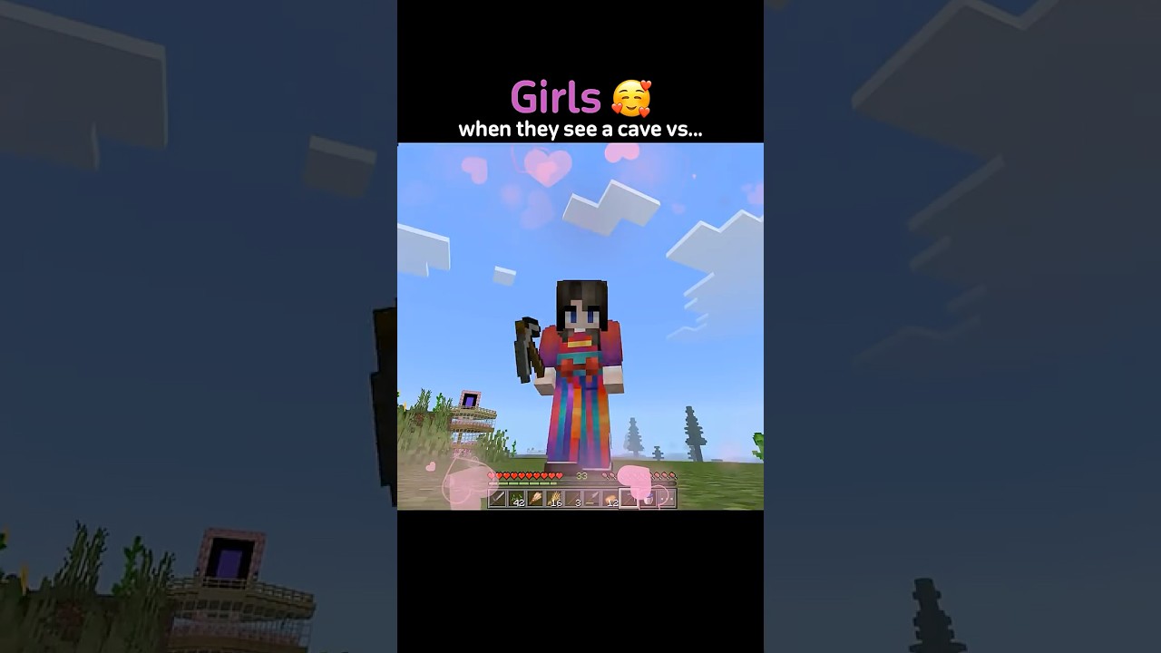 When girls see a cave 🥰 vs boys see a cave 💀#shorts  #minecraft