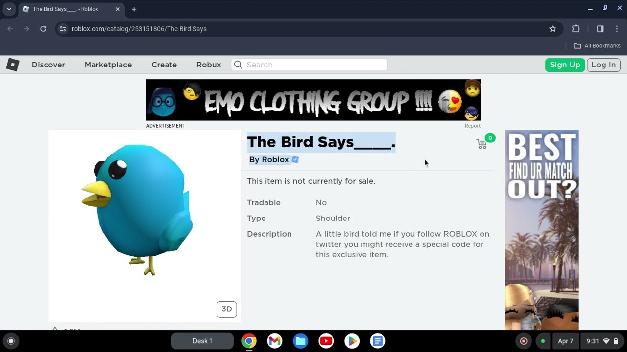 How To Get The Item The Bird Says On Roblox For Free YouTube 