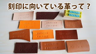 【革 刻印】に向いている革って？　100均ダイソーのクッキースタンプで刻印 ！  なめし違い、染色の有無、シボ、やり方など比較してみました。 【レザークラフト　Leather Craft】