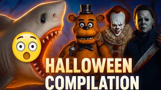 Try not to Laugh / Scream  Shark Puppet HALLOWEEN COMPILATION | Shark Puppets Halloween videos