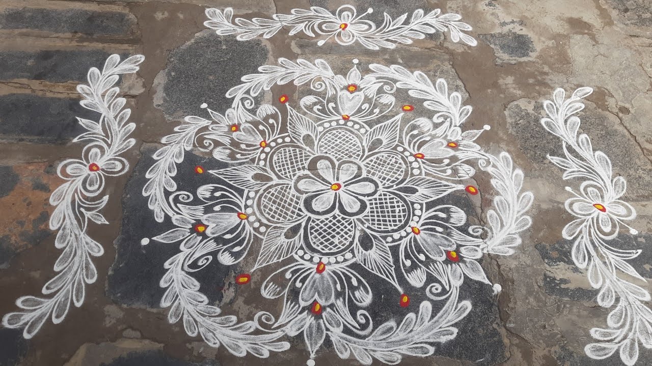 5*3dots Friday lotus muggulu//side border design //easy rangoli //simple lotus kolam