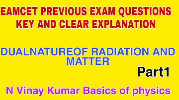 Eamcet physics previous Questions key Explanation | dual nature of radiation and matter|| class12